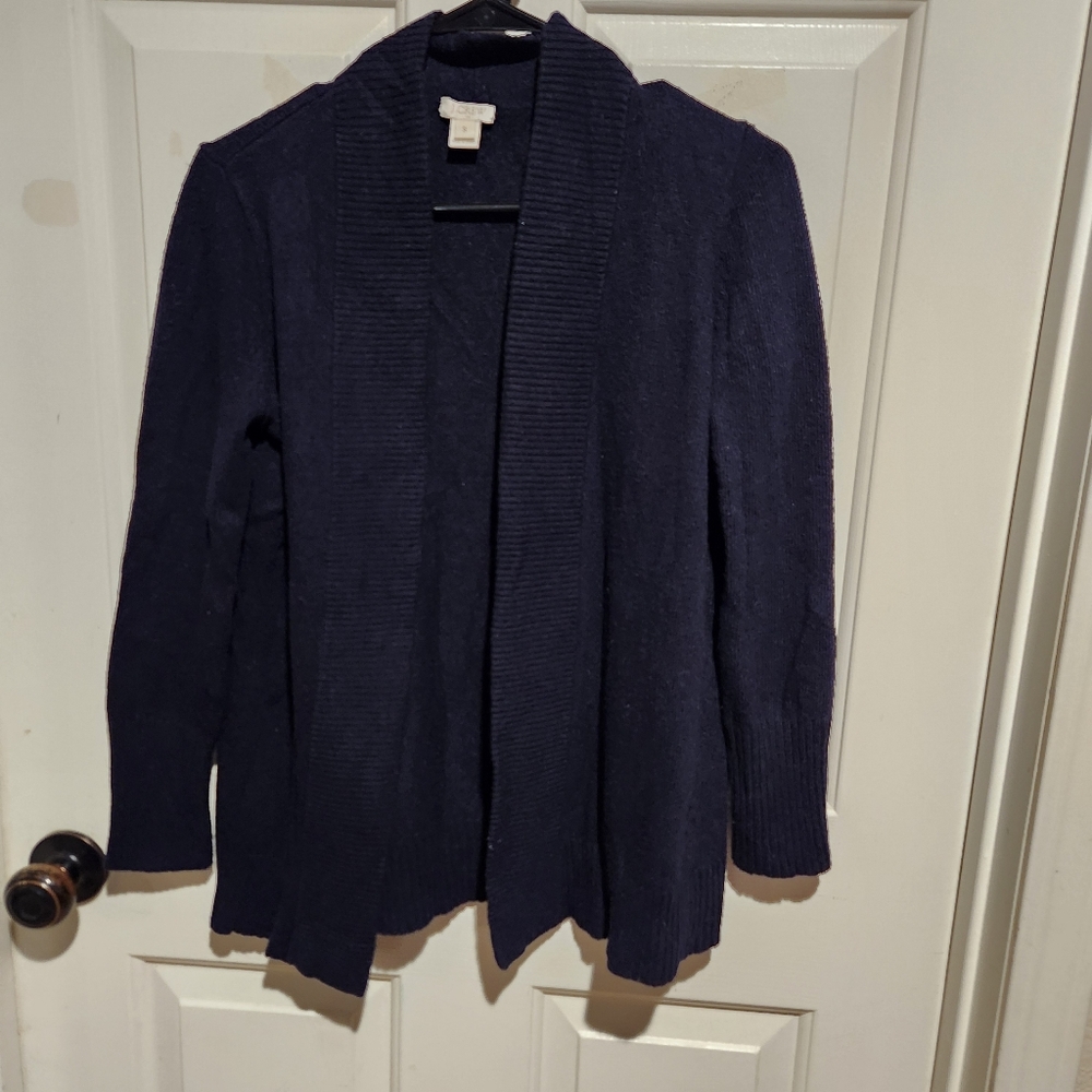 J. Crew Merino Wool Blend Blue Open Cardigan Preppy Casual Sweater Medium